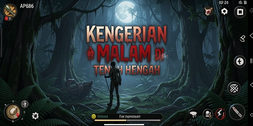 Screenshot gameplay menyeramkan dari AP686, menampilkan suasana malam yang gelap.