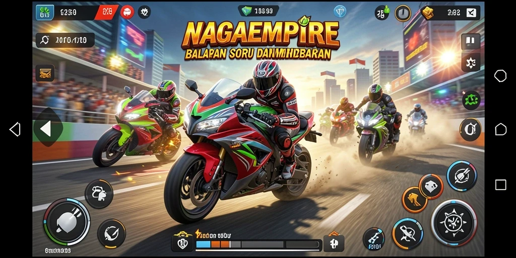 Tampilan balapan seru dalam NAGAEMPIRE dengan grafik menawan.