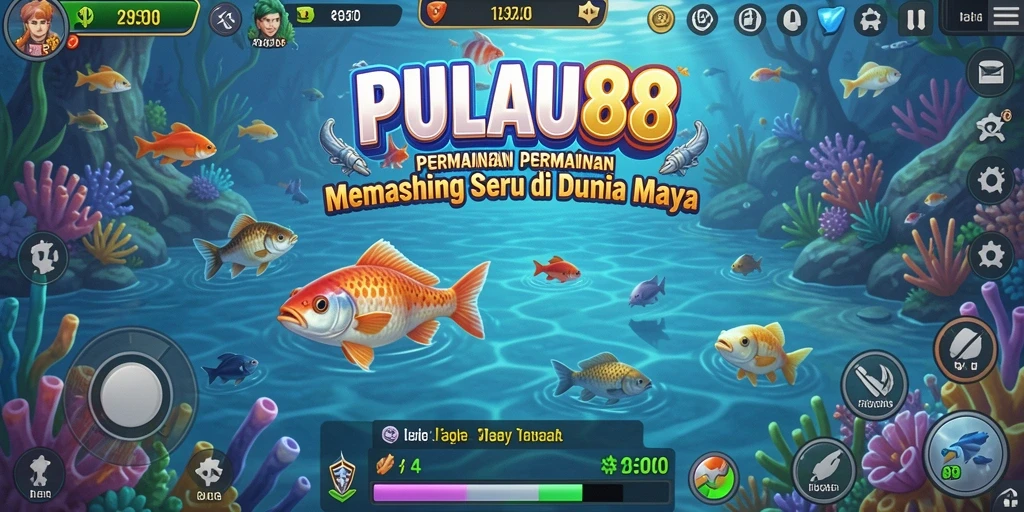 Tampilan gameplay <strong>PULAU88</strong> saat memancing di lokasi indah.
