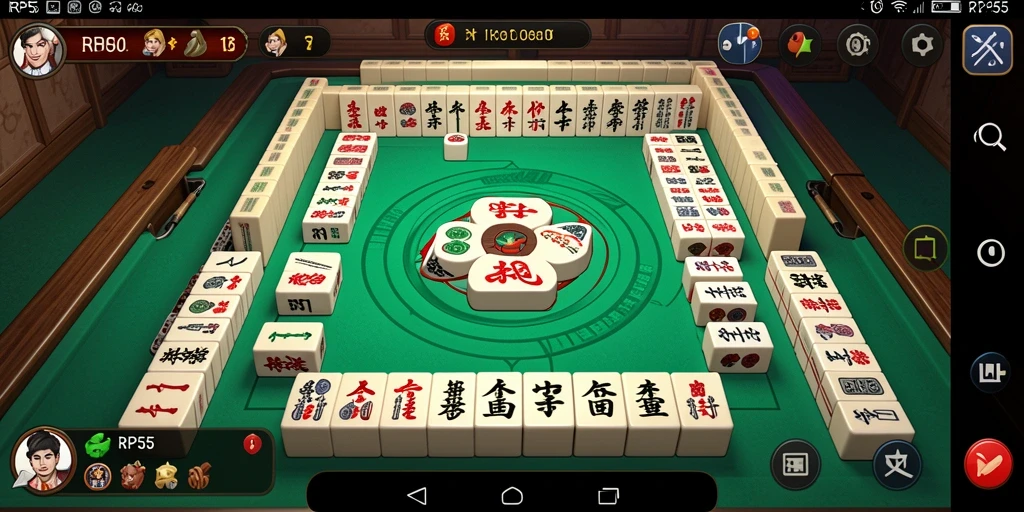 Tampilan gameplay RP55 dengan desain ubin Mahjong yang menarik.
